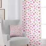 Pembe Siyah Modern Kalp Desenli Dijital Baskılı Perde CGH1003-PR