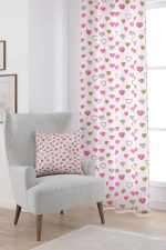 Pembe Siyah Modern Kalp Desenli Dijital Baskılı Perde CGH1003-PR