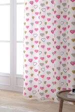 Pembe Siyah Modern Kalp Desenli Dijital Baskılı Perde CGH1003-PR - Görsel 2