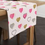 Pembe Siyah Modern Kalp Desenli Dijital Baskılı Runner CGH1003-RN