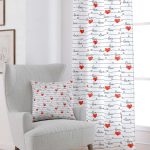 Beyaz Kırmızı Love Yazılı Kalp Desenli Dijital Baskılı Perde CGH1004-PR