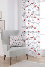 Beyaz Kırmızı Love Yazılı Kalp Desenli Dijital Baskılı Perde CGH1004-PR