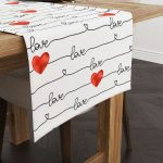 Beyaz Kırmızı Love Yazılı Kalp Desenli Dijital Baskılı Runner CGH1004-RN