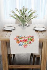 Krem Çok Renkli Kalp Desenli Dijital Baskılı Runner CGH1006-RN - Görsel 2
