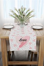 Beyaz Pembe Kalp Desenli Dijital Baskılı Runner CGH1007-RN - Görsel 2