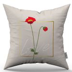 Krem Love Yazılı Çiçek Desenli Dijital Baskılı Kırlent Kılıfı CGH1013