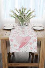 Beyaz Pembe Kalp Desenli Dijital Baskılı Runner CGH1027-RN - Görsel 2