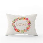 Krem Çok Renkli Love Çiçekli Desenli Dijital Baskılı Kırlent Kılıfı CGH1030-3550 Çift Tarafı Baskılı