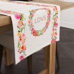 Krem Çok Renkli Love Çiçekli Desenli Dijital Baskılı Runner CGH1030-RN