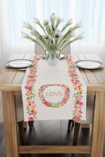 Krem Çok Renkli Love Çiçekli Desenli Dijital Baskılı Runner CGH1030-RN - Görsel 2
