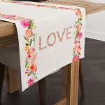 Krem Çok Renkli Çiçekli Love Yazılı Dijital Baskılı Runner CGH1031-RN