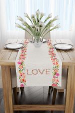 Krem Çok Renkli Çiçekli Love Yazılı Dijital Baskılı Runner CGH1031-RN - Görsel 2