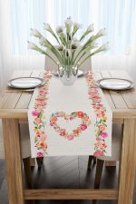 Krem Çok Renkli Çiçekli Kalp Desenli Dijital Baskılı Runner CGH1032-RN - Görsel 2