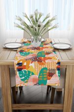 Turuncu Yeşil Tropik Geometrik Desenli Dijital Baskılı Runner CGH1047-RN - Görsel 2