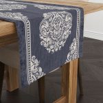 Mavi Beyaz Dekoratif Damask Desenli Dijital Baskılı Runner CGH1053-RN