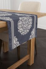 Mavi Beyaz Dekoratif Damask Desenli Dijital Baskılı Runner CGH1053-RN
