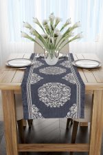 Mavi Beyaz Dekoratif Damask Desenli Dijital Baskılı Runner CGH1053-RN - Görsel 2