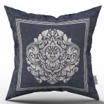 Mavi Beyaz Dekoratif Damask Desenli Dijital Baskılı Kırlent Kılıfı CGH1053