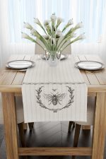 Krem Gri Çizgili Arı Desenli Dijital Baskılı Runner CGH1059-RN - Görsel 2