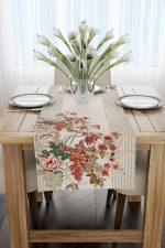 Krem Turuncu Çizgili Çiçek Pano Desenli Dijital Baskılı Runner CGH1061-RN - Görsel 2