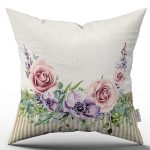 Krem Pembe Çiçek Desenli Dijital Baskılı Kırlent Kılıfı CGH1065