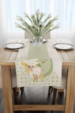 Yeşil Krem Dekoratif Çiçek Desenli Dijital Baskılı Runner CGH1075-RN - Görsel 2