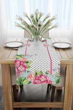 Pembe Beyaz Puantiyeli Çiçek Desenli Dijital Baskılı Runner CGH1078-RN - Görsel 2