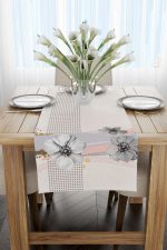 Gri Pembe Modern Çiçek Desenli Dijital Baskılı Runner CGH1085-RN - Görsel 2