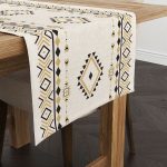 Krem Siyah Etnik Kilim Desenli Dijital Baskılı Runner CGH1086-RN