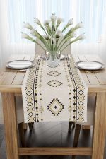 Krem Siyah Etnik Kilim Desenli Dijital Baskılı Runner CGH1086-RN - Görsel 2