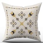 Krem Siyah Etnik Kilim Desenli Dijital Baskılı Kırlent Kılıfı CGH1087