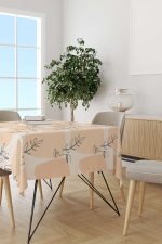 Krem Siyah Modern Dekoratif Siluet Desenli Dijital Baskılı Masaörtüsü CGH1094-MS - Görsel 2