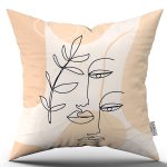 Krem Siyah Modern Dekoratif Siluet Desenli Dijital Baskılı Kırlent Kılıfı CGH1094