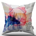 Beyaz Pembe Modern Soyut Dekoratif Desenli Dijital Baskılı Kırlent Kılıfı CGH1096