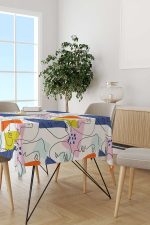 Beyaz Çok Renkli Modern Siluet Desenli Dijital Baskılı Masaörtüsü CGH1097-MS - Görsel 2