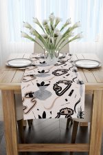 Siyah Krem Renkli Modern Siluet Desenli Dijital Baskılı Runner CGH1098-RN - Görsel 2