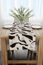 Siyah Krem Renkli Modern Siluet Desenli Dijital Baskılı Runner CGH1100-RN - Görsel 2