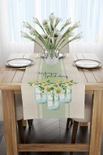 Krem Yeşil Dekoratif Papatya Desenli Dijital Baskılı Runner CGH1103-RN - Görsel 2