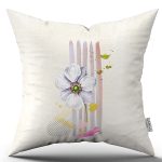 Krem Pembe Modern Dekoratif Çiçek Desenli Dijital Baskılı Kırlent Kılıfı CGH1112