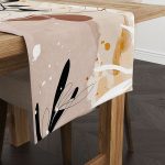Krem Kahverengi Dekoratif Modern Yaprak Desenli Dijital Baskılı Runner CGH1116-RN