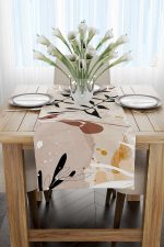 Krem Kahverengi Dekoratif Modern Yaprak Desenli Dijital Baskılı Runner CGH1116-RN - Görsel 2