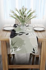 Yeşil Siyah Dekoratif Modern Yaprak Desenli Dijital Baskılı Runner CGH1117-RN - Görsel 2