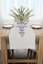 Krem Mavi Etnik Çini Motif Desenli Dijital Baskılı Runner CGH1119-RN - Görsel 2