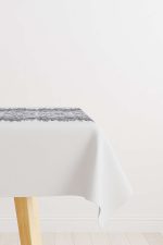 Gri Beyaz Etnik Damask Desenli Masaörtüsü CGH113-MS