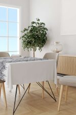 Gri Beyaz Etnik Damask Desenli Masaörtüsü CGH113-MS - Görsel 2