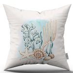 Mavi Krem Marin Desenli Dijital Baskılı Kırlent Kılıfı CGH1140