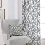Gri Beyaz Damask Desenli Dijital Baskılı Perde CGH115-PR