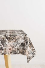 Beyaz Kahverengi Damask Desenli Masaörtüsü CGH118-MS