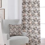 Beyaz Kahverengi Damask Desenli Dijital Baskılı Perde CGH118-PR