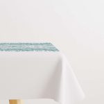 Turkuaz Beyaz Damask Etnik Desenli Masaörtüsü CGH119-MS
